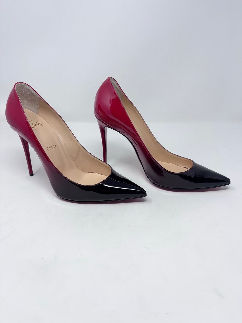 Christian Louboutin Kate Black Red Ombré Patent Leather Pump Pointed Toe Size 40